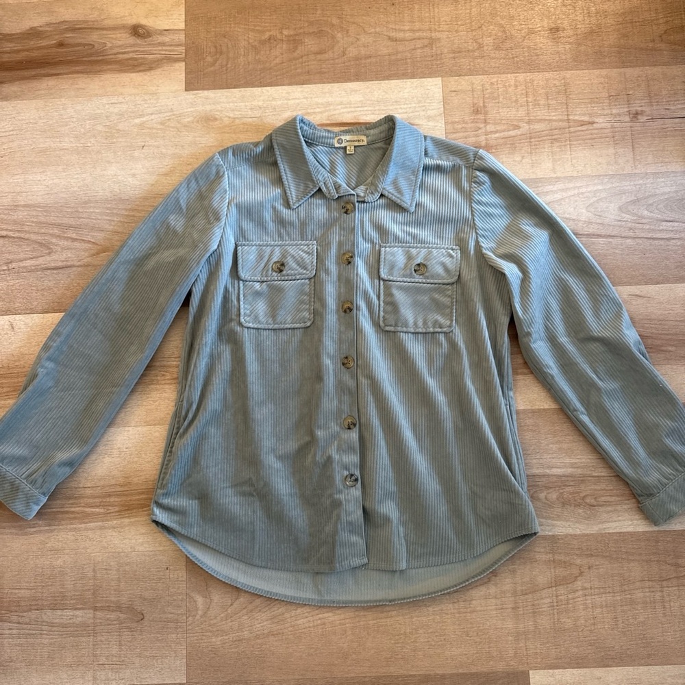 Corduroy Button-Up Shirt Jacket - sage green